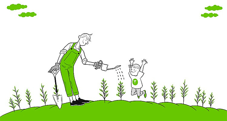 PSD 나무 식물 구름 남자 어린이 백그라운드 일러스트 자연 사람 성인 두명 환경 물뿌리개 삽 식목일 환경보전 물주기 부자지간 남자만 국내일러스트 자연요소 기념일 아들 가족 모션 아빠 사회이슈 생태계 파일형식