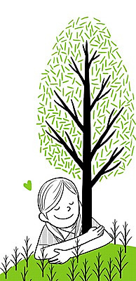 PSD 나무 식물 여자 백그라운드 일러스트 자연 사랑 한명 사람 성인 자연보호 환경 환경보전 국내일러스트 1 감정 보호 사회이슈 생태계 파일형식