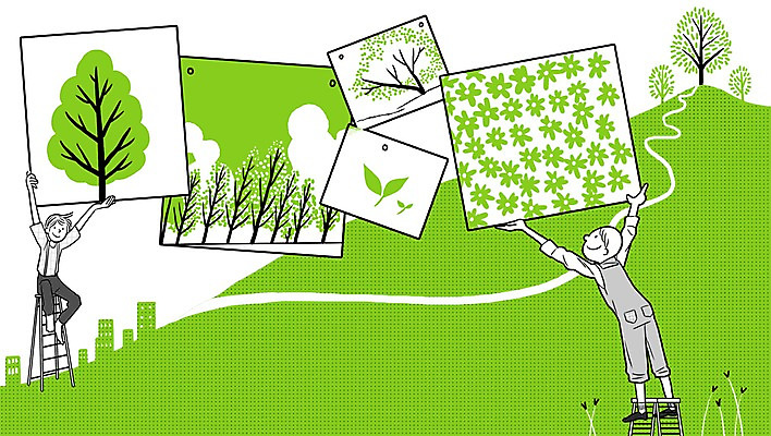 PSD 나무 식물 남자 꽃 길 어린이 백그라운드 일러스트 자연 사람 두명 자연보호 환경 언덕 환경보전 기념사진 남자만 어린이만 소년만 국내일러스트 보호 사회이슈 생태계 파일형식