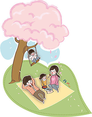 나무 계절 여자 남자 딸 행복 아들 어린이 일러스트 가족 엄마 사랑 사람 여러명 성인 소풍 화목 다정 봄 벚꽃 하트 아빠 돗자리 그네 도시락 국내일러스트 모양 식물 꽃 감정 음식 다수 컨셉 관계 야외활동