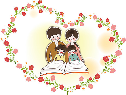 식물 여자 남자 꽃 딸 행복 아들 어린이 일러스트 가족 엄마 사랑 사람 여러명 성인 책 독서 화목 다정 하트 아빠 국내일러스트 AI파일 모양 감정 다수 컨셉 관계 파일형식 벡터