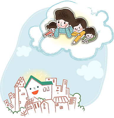 구름 여자 남자 딸 행복 아들 어린이 일러스트 가족 엄마 주택 사랑 사람 여러명 성인 건물 화목 다정 하트 아빠 국내일러스트 AI파일 자연요소 모양 건축물 감정 다수 컨셉 관계 파일형식 벡터