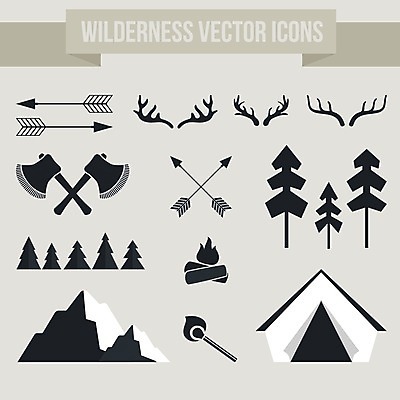 EPS 해외이미지 일러스트 배낭 탁자 화살 산 뿔 텐트 사람없음 숲 모닥불 도끼 우표 휘장 해외202004 해외일러스트 가구 가방 불 캠핑도구 파일형식 벡터 이미지허브