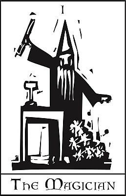 EPS 해외이미지 일러스트 미래 마법사 마술사 신용카드 재산 마녀 마법 목판화 해외202004 해외일러스트 컨셉 금융 마술 파일형식 벡터 이미지허브