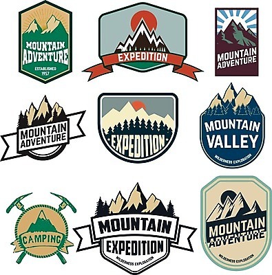 EPS 해외이미지 스티커 일러스트 부분 화살 산 텐트 사람없음 여름 원형 숲 물개 언덕 도끼 방패 우표 휘장 해외202004 해외일러스트 도형 계절 포유류 캠핑도구 바다동물 파일형식 벡터 이미지허브