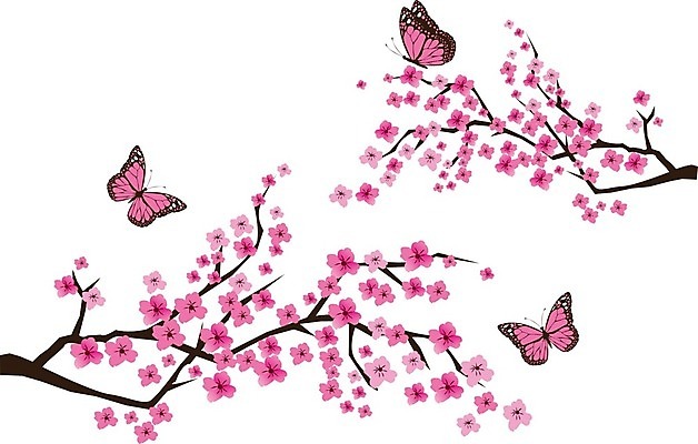 EPS 해외이미지 분홍색 나비 일러스트 추상 사람없음 벚꽃 나뭇가지 해외202004 해외일러스트 나무 꽃 컬러 곤충 무늬 파일형식 벡터 이미지허브