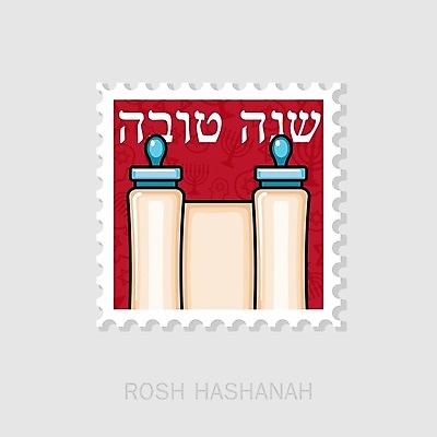 EPS 해외이미지 일러스트 사람없음 빨간색 두루마리 유대교 우표 베이지색 해외202004 해외일러스트 종교 컬러 파일형식 벡터 이미지허브