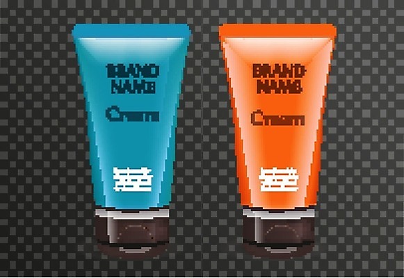 EPS 해외이미지 일러스트 해변 사람없음 여름 파란색 주황색 화장품 상품 선크림 오브젝트 패키지 목업 해외202004 해외일러스트 계절 바다 컬러 뷰티 파일형식 벡터 이미지허브