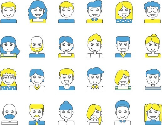 EPS 해외이미지 직업 캐릭터 학생 디자인 여자 남자 얼굴 선 일러스트 비즈니스 가족 성공 사람 소년 성인 그래픽 장식 파란색 노란색 업무 그룹 플랫 만화 심플 고립 아바타 스타일 사용자 해외202004 해외일러스트 일러캐릭터 어린이 컬러 컨셉 관계 신체부위 작업 파일형식 벡터 이미지허브