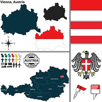 EPS 해외이미지 모양 실루엣 유럽 여행 지도 일러스트 깃발 비엔나 오스트리아 심볼 사인 지역 전국 지도책 해외202004 해외일러스트 나라 촬영기법 책 파일형식 벡터 이미지허브