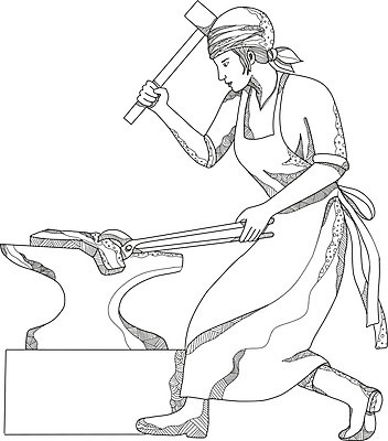 EPS 해외이미지 여자 선 패턴 일러스트 장난 노동자 흑백 금속 표현 잡기 낙서 망치 철 그림 심플 펜치 대장장이 만다라 철강 해외202004 해외일러스트 직업 무늬 모션 재질 촬영기법 사람 공구 파일형식 벡터 이미지허브