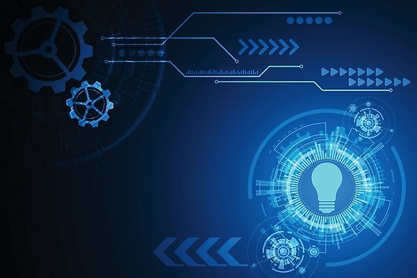 EPS 해외이미지 디자인 화살표 컨셉 일러스트 추상 미래 사람없음 그래픽 파란색 디지털 톱니바퀴 전구모양 해외202004 해외일러스트 모양 컬러 무늬 전구 파일형식 벡터 이미지허브