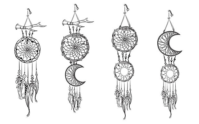 EPS 해외이미지 전통 일러스트 사람없음 장식 꿈 달 구슬 깃털 부적 드림캐쳐 해외202004 해외일러스트 자연요소 파일형식 벡터 이미지허브