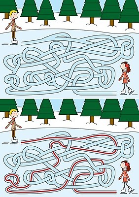 EPS 해외이미지 교육 길 호수 겨울 일러스트 소년 냉동 추위 게임 소나무 퍼즐 만화 그림 미로 해결 구성 쉬운 해외202004 해외일러스트 나무 계절 남자 어린이 놀이 파일형식 벡터 이미지허브