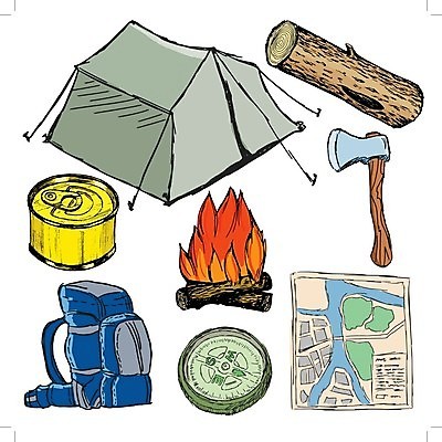 EPS 해외이미지 지도 일러스트 배낭 텐트 사람없음 나침반 모닥불 손그림 도끼 해외202004 해외일러스트 가방 불 캠핑도구 파일형식 벡터 이미지허브