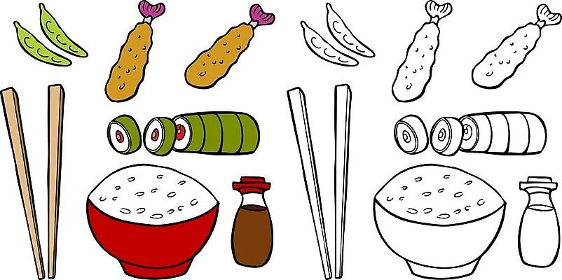 EPS 해외이미지 클립아트 디자인 음식 일러스트 젓가락 밥 새우 미술 동양인 그래픽 장식 책 일본 검은색 식사 중국 초밥 튀김 흰색 신선 바 막대기 사발 만화 두루마리 자르기 롤 캘리포니아 대두 빵가루 엘리먼트 항목 해외202004 해외일러스트 아시아 컬러 모션 문화예술 수저 갑각류 인종 미국 사기그릇 일본음식 파일형식 벡터 이미지허브