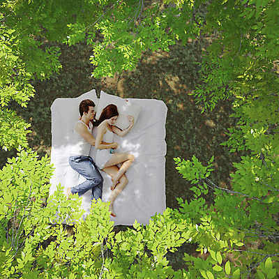 JPG 서양인 외국인 식물 편집 편집이미지 커플 여자 남자 베개 나뭇잎 사람 성인 두명 이불 침대 잠 합성 디지털아트 성인만 편집실사 가구 잎 관계 침구 인종 CG 파일형식