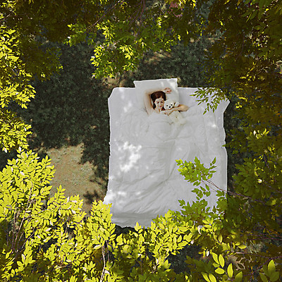 JPG 서양인 외국인 식물 편집 편집이미지 여자 베개 나뭇잎 한명 사람 성인 곰인형 이불 침대 잠 합성 디지털아트 여자만 여자한명만 성인여자만 성인만 편집실사 1 인형 가구 잎 침구 인종 CG 파일형식