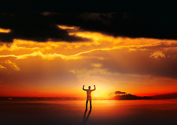 JPG 주간 구름 편집 편집이미지 남자 섬 하늘 한명 사람 성인 야외 뒷모습 태양 파이팅 일몰 합성 디지털아트 남자만 남자한명만 성인남자만 성인만 편집실사 자연요소 1 뷰포인트 모션 노을 CG 파일형식