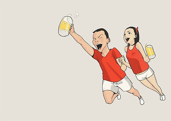 PSD 커플 여자 남자 일러스트 응원 맥주 주류 사람 성인 두명 붉은악마 맥주잔 비어피플 월드싸커 국내일러스트 음료 스포츠 술잔 관계 파일형식 잔 식기