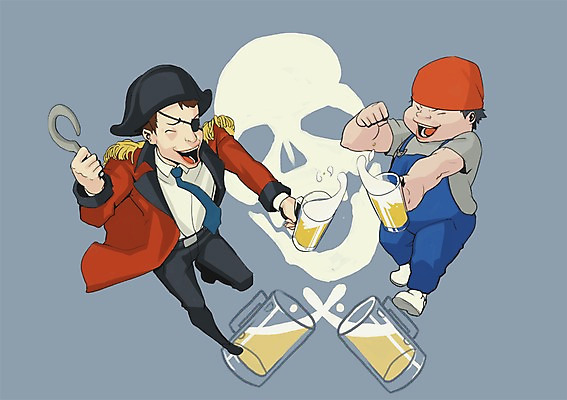 PSD 모자 남자 일러스트 해골 맥주 주류 사람 성인 두명 건배 맥주잔 선원 해적 비어피플 후크 성인남자만 국내일러스트 잡화 음료 술잔 뼈 도둑 남자만 성인만 파일형식