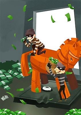 PSD 남자 지폐 돈 인터넷 일러스트 사람 성인 두명 목마 범죄 보호 비밀 도둑 보안 금고 해킹 트로이목마 성인남자만 국내일러스트 컨셉 안전 재산 범죄인 남자만 성인만 파일형식