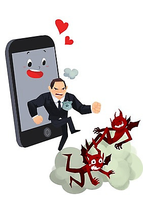 PSD 남자 인터넷 일러스트 한명 사람 성인 스마트폰 범죄 바이러스 보안관 보호 악마 비밀 보안 해킹 국내일러스트 직업 1 컨셉 안전 핸드폰 스마트기기 파일형식