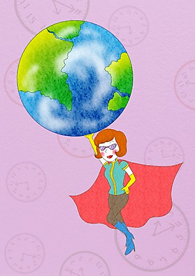 PSD 여자 지구 시계 일러스트 비즈니스 한명 사람 성인 선글라스 지구본 비즈니스우먼 망토 슈퍼맘 국내일러스트 1 안경 직장인 주부 파일형식