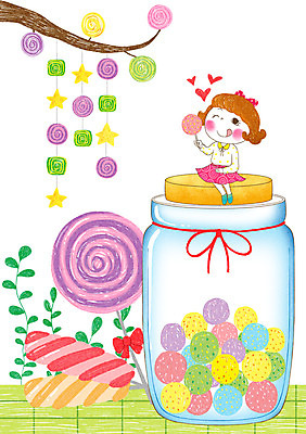 PSD 여자 어린이 일러스트 유리병 디저트 막대사탕 사탕 한명 사람 소녀 즐거움 어린이세상 마시멜로우 소녀한명만 국내일러스트 1 감정 음식 병_용기 여자한명만 소녀만 파일형식