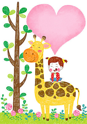 PSD 나무 식물 동물 한마리 여자 꽃 어린이 일러스트 한명 사람 소녀 하트 기린 즐거움 어린이세상 소통 교감 소녀한명만 국내일러스트 모양 1 감정 컨셉 포유류 여자한명만 소녀만 파일형식