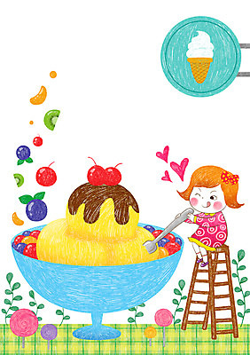 PSD 여자 어린이 과일 일러스트 사다리 아이스크림 디저트 한명 사람 소녀 컵 숟가락 즐거움 블루베리 어린이세상 베리 소녀한명만 국내일러스트 1 식기 감정 음식 수저 도구 여자한명만 소녀만 파일형식