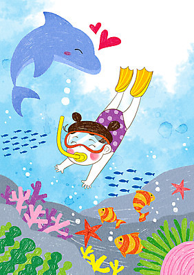 PSD 여자 수영복 어린이 스포츠 바다 일러스트 어류 한명 사람 소녀 바닷속 스노클링 해조류 오리발 잠수 즐거움 돌고래 어린이세상 소녀한명만 국내일러스트 1 옷 감정 포유류 수중 수중동물 수상스포츠 해양식물 여자한명만 소녀만 파일형식