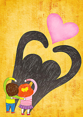 PSD 여자 남자 어린이 일러스트 어깨동무 그림자 사람 두명 하트 즐거움 어린이세상 어린이만 국내일러스트 모양 감정 포즈 파일형식