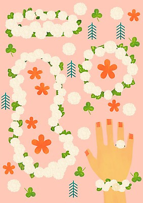 PSD 손 사계절 계절 여자 잎 일러스트 팔찌 한명 사람 신체부위 봄 반지 꽃반지 세잎클로버 국내일러스트 식물 1 꽃 장신구 클로버 파일형식