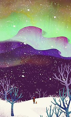 전신 PSD 나무 동물 한마리 사계절 계절 여자 백그라운드 겨울 일러스트 밤하늘 한명 서기 사람 풍경 눈 강아지 구경 감성 오로라 여자만 여자한명만 겨울배경 국내일러스트 자연요소 식물 1 컨셉 모션 자연현상 하늘 날씨 반려동물 개 야간 파일형식