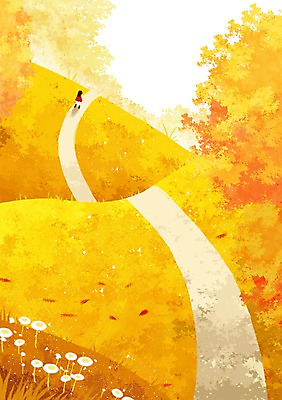 전신 PSD 나무 사계절 계절 여자 꽃 길 컬러 백그라운드 단풍 낙엽 일러스트 한명 사람 풍경 노란색 걷기 산책 가을 오솔길 언덕 감성 여자만 여자한명만 가을배경 국내일러스트 식물 1 컨셉 잎 모션 휴식 파일형식 가을_계절