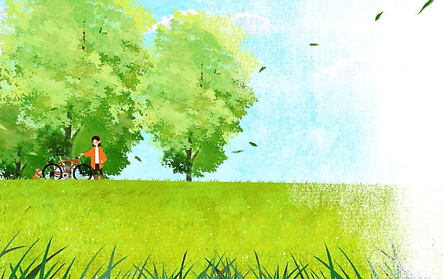 전신 PSD 나무 사계절 계절 여자 백그라운드 일러스트 하늘 휴식 나뭇잎 한명 서기 사람 풍경 초원 자전거 봄 풀 감성 여자만 여자한명만 봄배경 국내일러스트 식물 1 컨셉 잎 모션 바이크 파일형식