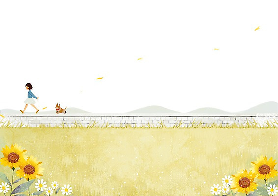 전신 PSD 식물 동물 한마리 사계절 계절 여자 꽃잎 꽃 백그라운드 일러스트 해바라기 한명 사람 풍경 걷기 봄 산책 강아지 돌벽 감성 여자만 여자한명만 봄배경 국내일러스트 1 벽 컨셉 모션 휴식 반려동물 개 파일형식
