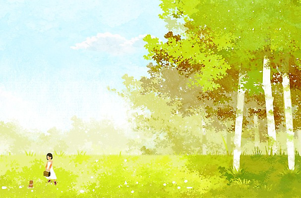 전신 PSD 나무 동물 한마리 사계절 계절 여자 백그라운드 일러스트 한명 사람 풍경 초원 소풍 걷기 봄 산책 강아지 감성 도시락통 여자만 여자한명만 봄배경 국내일러스트 식물 1 컨셉 모션 휴식 반려동물 야외활동 용기_그릇 개 파일형식