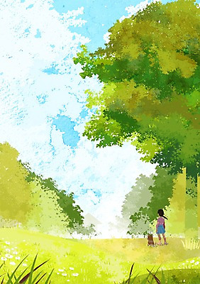 전신 PSD 나무 동물 구름 한마리 응시 사계절 계절 여자 백그라운드 일러스트 하늘 한명 서기 사람 풍경 여름 풀 강아지 그늘 감성 여자만 여자한명만 국내일러스트 자연요소 식물 1 시선 컨셉 모션 반려동물 개 파일형식