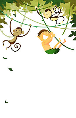 전신 PSD 나무 동물 남자 어린이 줄기 두마리 일러스트 놀이 나뭇잎 함께함 한명 사람 소년 원숭이 열대우림 줄타기 소통 소년한명만 국내일러스트 식물 1 컨셉 잎 2 포유류 숲 묘기 남자한명만 소년만 파일형식