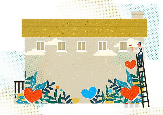 전신 PSD 남자 문화 예술 벽 잎 일러스트 사다리 문화예술 주택 굴뚝 한명 사람 페인트 하트 벽화 그림 예술가 화가 남자만 남자한명만 국내일러스트 모양 식물 직업 1 건물 도구 파일형식