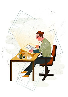 전신 PSD 남자 문화 예술 의자 일러스트 탁자 문화예술 잉크 한명 사람 앉기 성인 그리기 만화 작가 그림 라이트박스 만화가 원고 국내일러스트 직업 1 가구 모션 파일형식