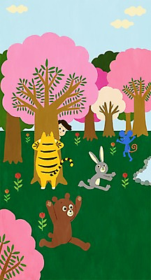 PSD 나무 동물 구름 남자 꽃 어린이 여러마리 일러스트 곰 함께함 한명 사람 소년 상반신 토끼 호랑이 쥐 순수 소통 숨바꼭질 소년한명만 국내일러스트 자연요소 식물 1 다수 컨셉 포유류 반려동물 설치류 남자한명만 소년만 파일형식