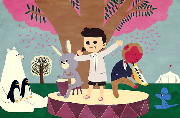 전신 PSD 나무 식물 동물 남자 어린이 연주 여러마리 일러스트 노래 곰 함께함 한명 서기 사람 소년 공연 무대 원숭이 쥐 순수 펭귄 소통 소년한명만 국내일러스트 1 음악 다수 컨셉 포유류 모션 조류 이벤트 설치류 남자한명만 소년만 파일형식