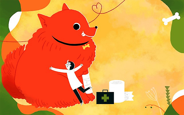 전신 PSD 동물 한마리 남자 일러스트 안기 뼈 병원 한명 사람 성인 치료 의사 하트 도움 강아지 보호 붕대 수의사 국내일러스트 모양 1 컨셉 의학 모션 반려동물 의료진 개 파일형식