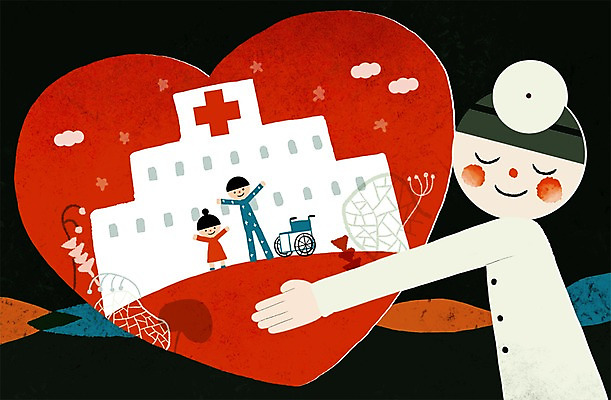 전신 PSD 구름 여자 남자 어린이 일러스트 병원 사람 성인 치료 세명 환자 의사 도움 보호 휠체어 국내일러스트 자연요소 컨셉 의학 의료진 파일형식