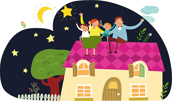 전신 나무 구름 여자 남자 꽃 딸 행복 별 아들 어린이 일러스트 가족 엄마 지붕 주택 함께함 사람 앉기 여러명 성인 울타리 화목 달 아빠 가정의달 국내일러스트 AI파일 자연요소 식물 감정 다수 컨셉 관계 모션 건물 담장 5월 파일형식 벡터