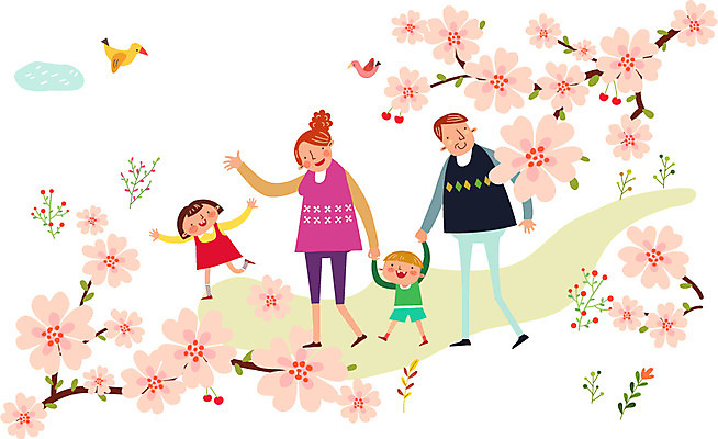 전신 식물 동물 구름 계절 여자 남자 꽃 딸 행복 아들 어린이 일러스트 가족 조류 엄마 함께함 서기 사람 여러명 성인 화목 봄 벚꽃 아빠 가정의달 꽃구경 벚꽃축제 국내일러스트 AI파일 자연요소 감정 다수 컨셉 관계 모션 축제 5월 꽃축제 파일형식 벡터