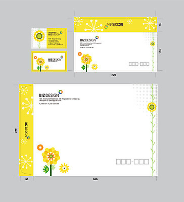 식물 템플릿 꽃 컬러 명함 명함템플릿 봉투 서류봉투 편지봉투 사람없음 세트 노란색 패키지 봉투템플릿 우편봉투 비즈디자인 이미지템플릿 AI파일 편지 우편물 파일형식 벡터